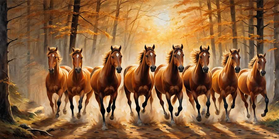 Eight Running Horses with Rising Sun Feng Shui Painting – Wealth & Business Stability